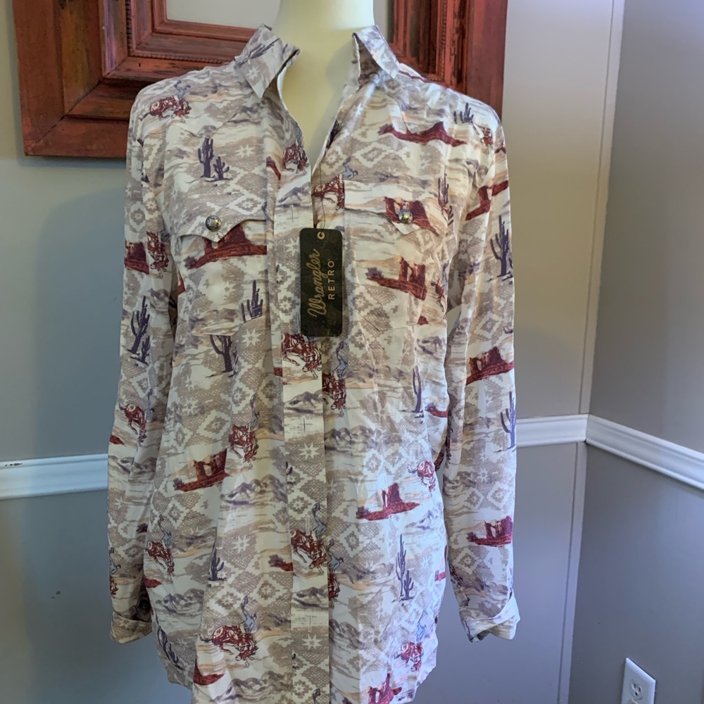 Wrangler Retro Button Up Cowboy Print Shirt sz Small